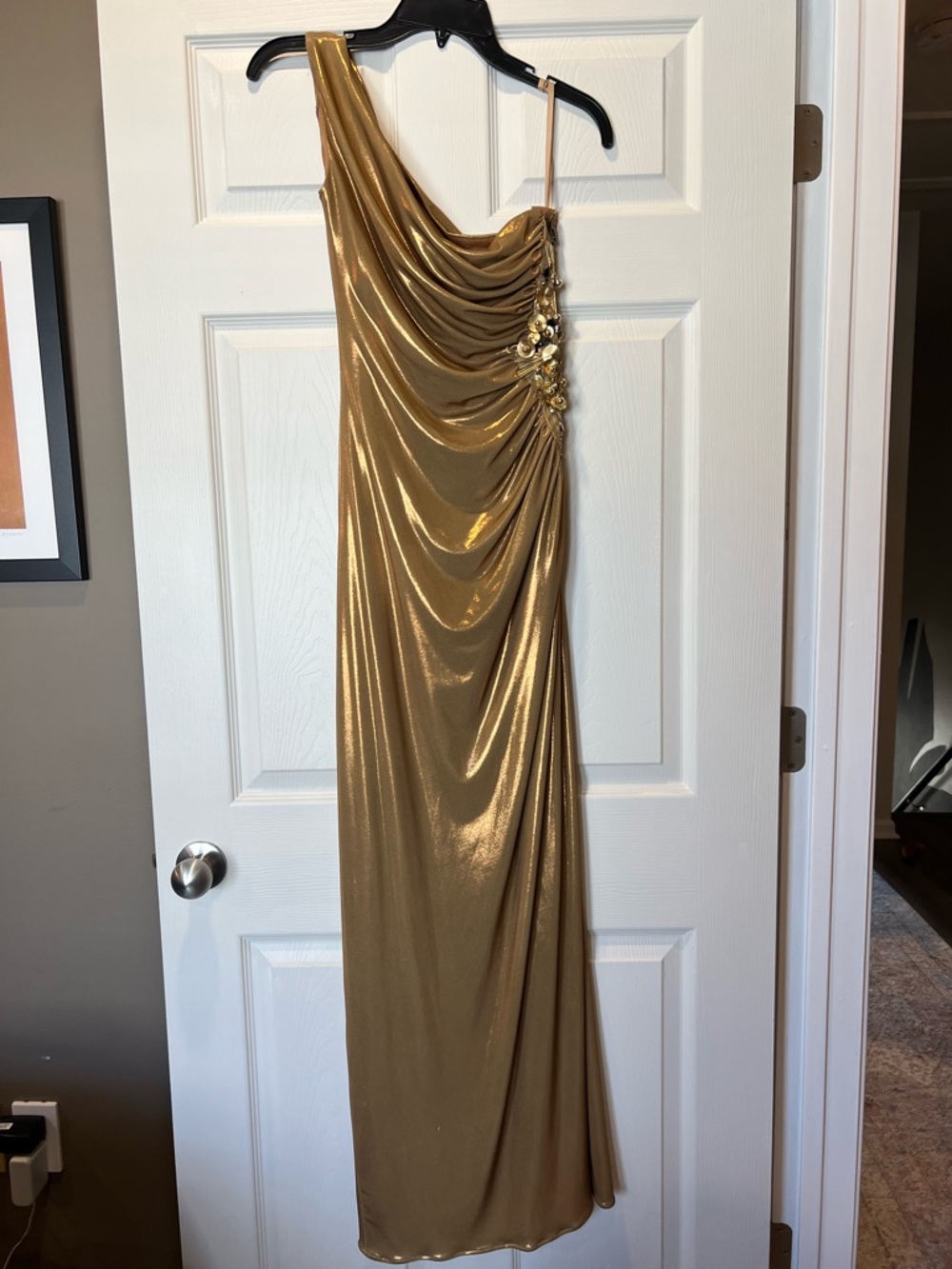 Robert Rodriguez Metallic Gold Cowl Neck Dress - Picture 2 of 14